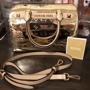 Michael Kors Kara Gold Large Duffle Satchel